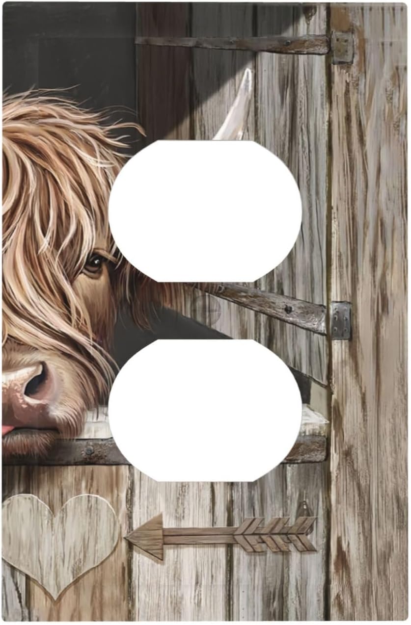 Farmhouse Highland Cow Duplex Outlet Covers Light Switch Cover Decorative Country Rustic Wall Plate Switchplate Receptacle Lightswitch Faceplate for Kitchen Bathroom Bedroom
