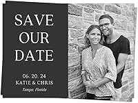 Vista 2 de Tarjetas para guardar la fecha personalizadas e impresas con nombres y fecha de evento, invitaciones de recordatorio de boda, tarjetas sencillas