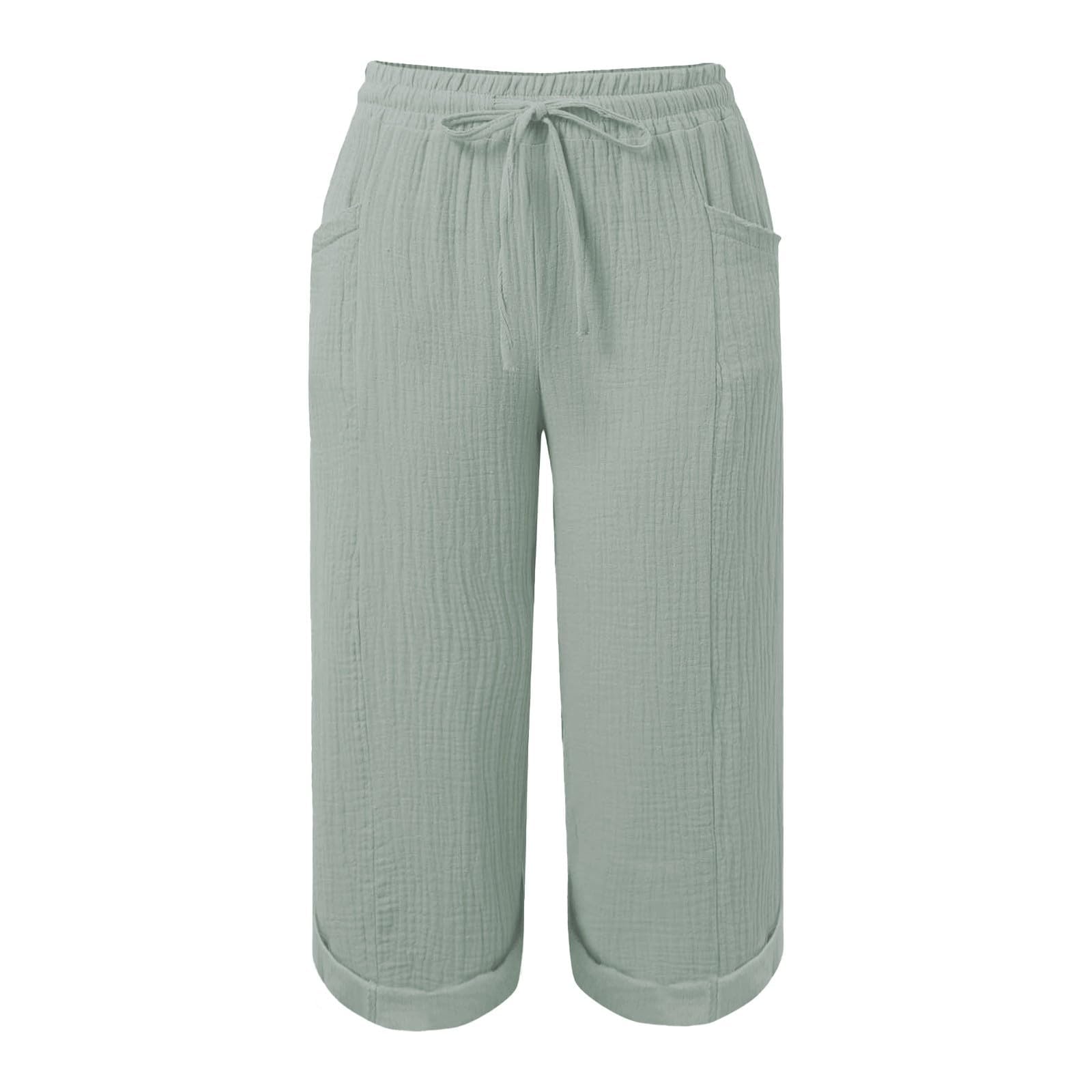 Musselin Hose Damen 3/4 Sommerhose Leicht Caprihose Damen Leinenhose Kurze Hose Sommer Freizeithose Weite Culotte Hose Locker Strandhose