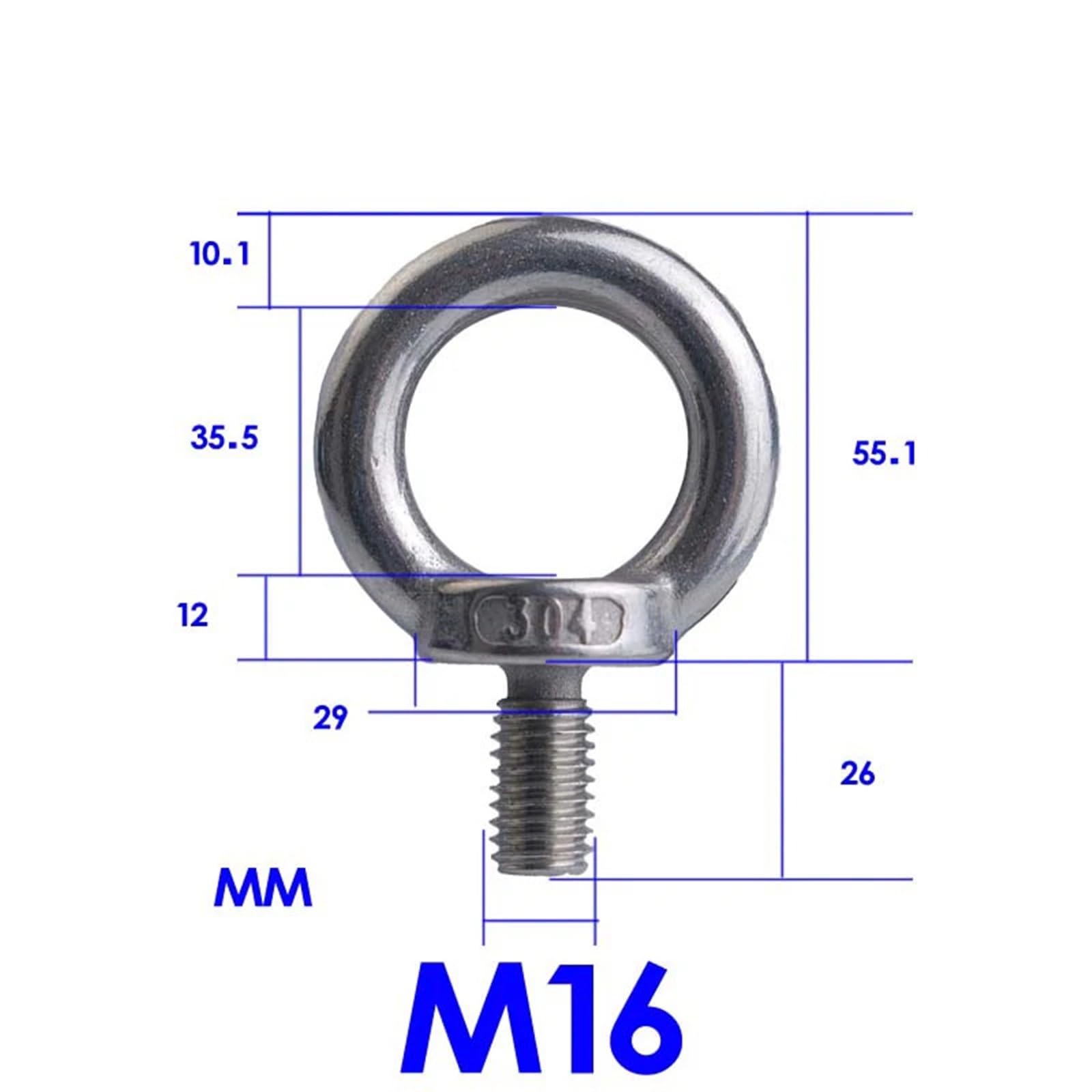 Pernos de ojo para elevación, Tuercas de cáncamo de elevación, cáncamo de anillo de tornillo, varios tamaños, acero inoxidable 304, 1-5 Uds.(M16,5PCS)