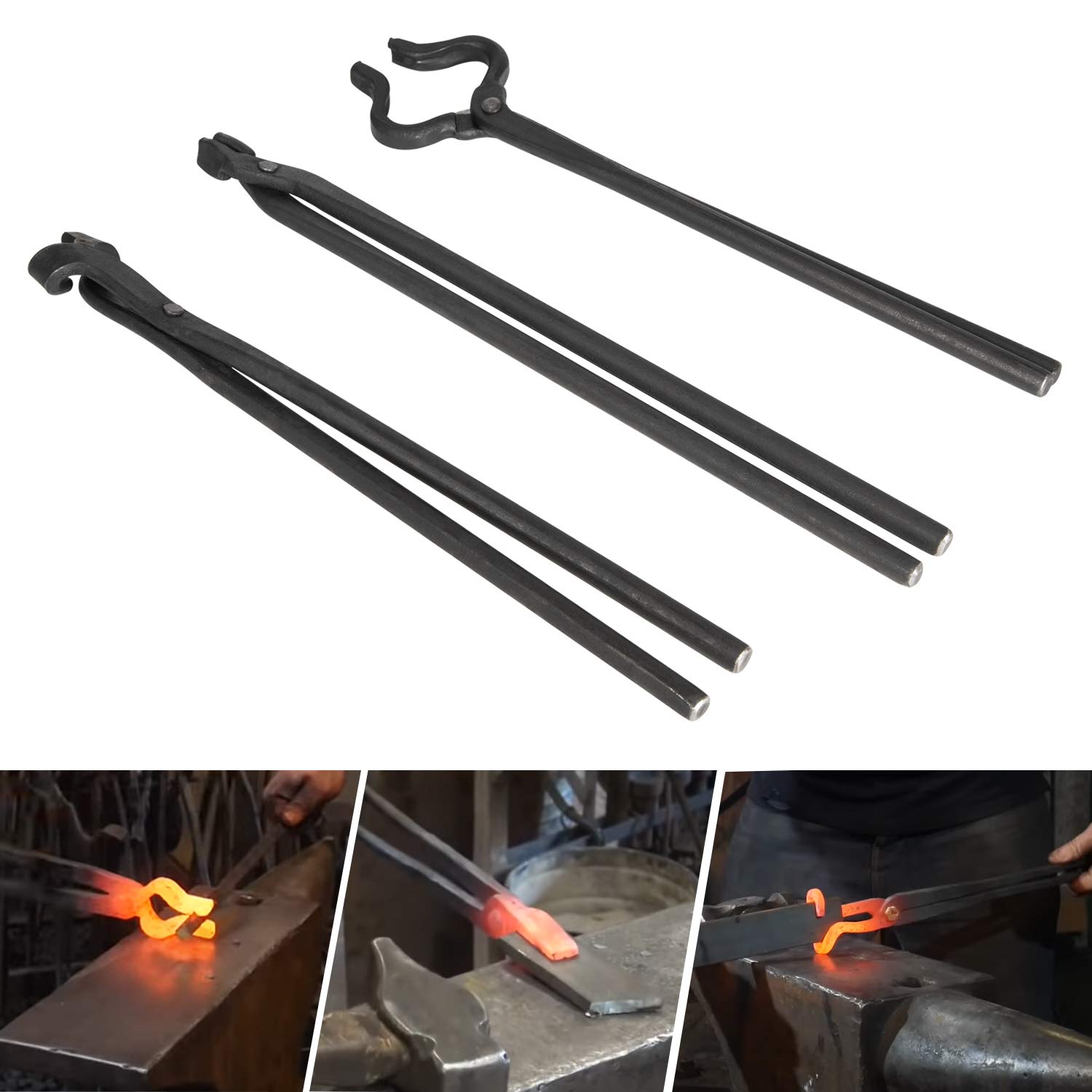 Knife Making Tongs Set Bladesmith Blacksmith Forge Tong Tool Kit Vise Tools Anvil Hammer (3 PCS)