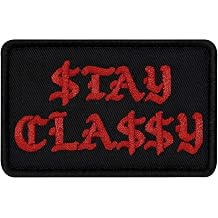Rocking Planet Stay Classy Embroidered Badge Biker Applique Fastener Hook & Loop Emblem