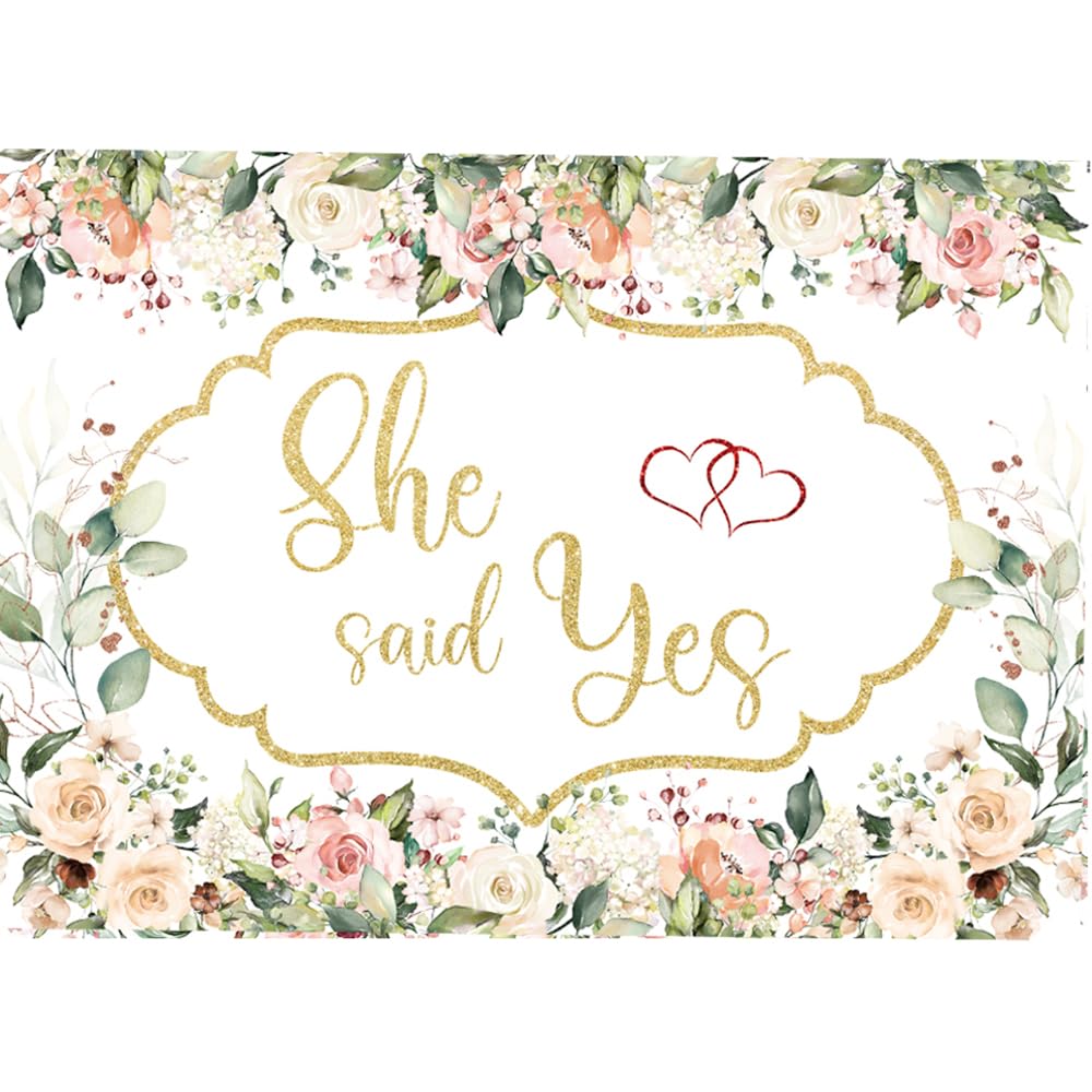 7x5ft She Said Yes Backdrop - Pink Floral Eucalyptus Leaves Background for Bridal Shower, Wedding, Bachelorette Bride to Be Engagement Party