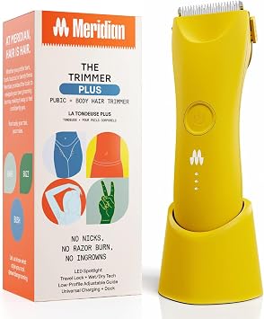 MERIDIAN The Trimmer Plus | Body Hair Trimmer for Men & Women | Solar | Rechargeable and Waterproof Shaver for Pubic Area, Bikini Line, Armpits, Legs and Chest, with USB-C Charging Dock Included