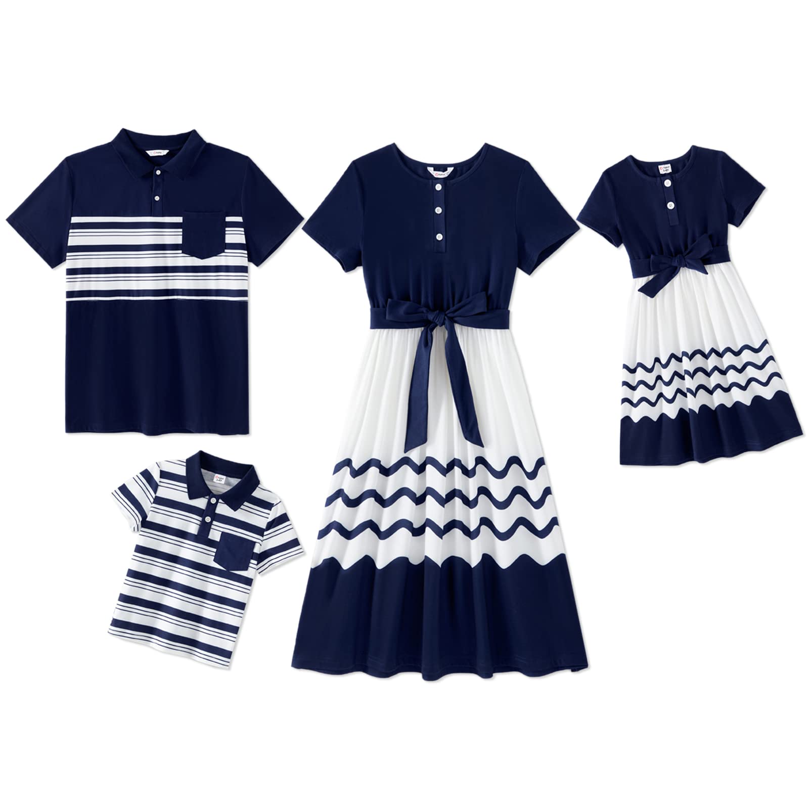Family Matching Outfits Mommy and Me Dress Casual Floral Printed Belted Ruffle Dresses and Short Sleeve T-Shirts