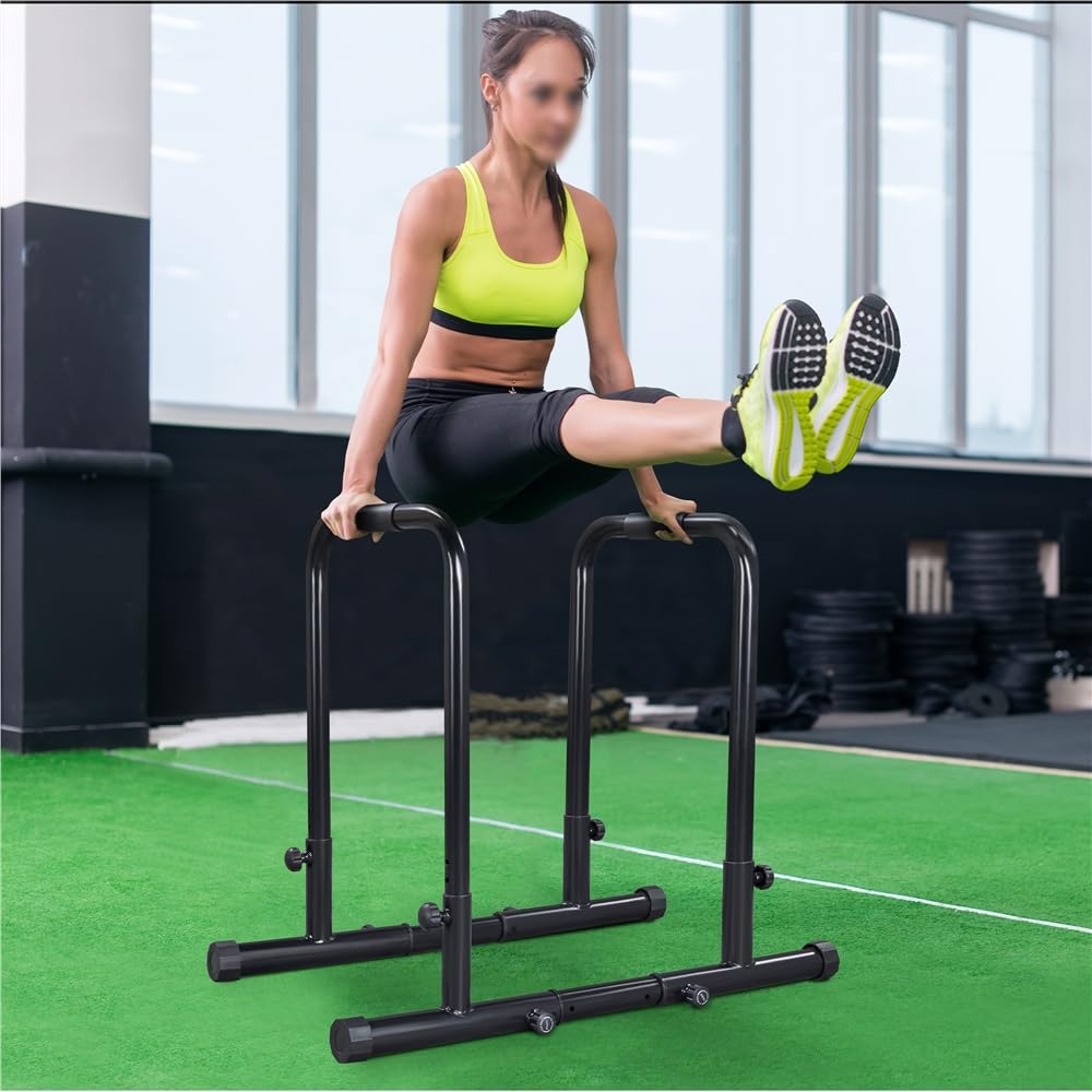 Yaheetech Dip Barre Parallele Fitness Dip Bar Stand Station Regolabile per Calisthenics/Stretching/Addominali in Acciaio Nero
