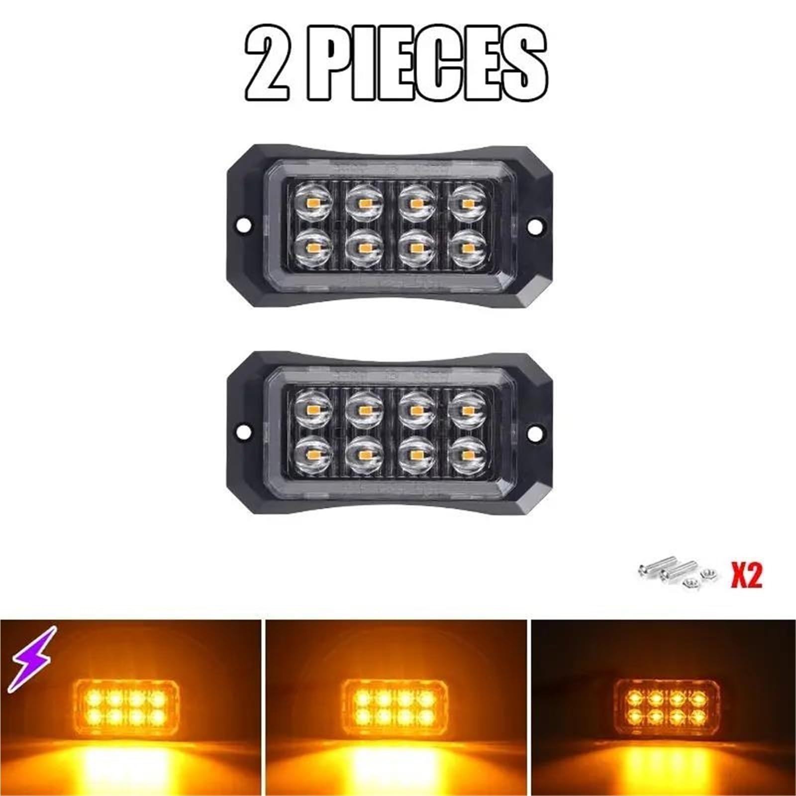 Freccia Auto Spia Luminosa Di Segnalazione Laterale Per Camion Da 12 V-24 V Per Auto, Camion, Rimorchio, Camion, Trattore, Furgone Indicatore Laterale(8 LED Amber)