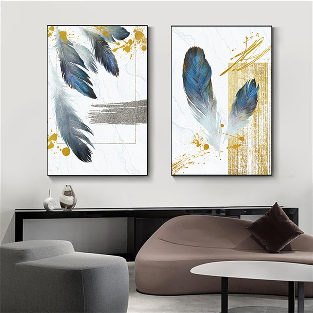 Wuhbcz Multicolored Art Decor,Modern Nordic Blue Feather Posters And Prints Abstract Wall Art Picture For Living Room Blue Abstract Canvas Painting Home Decor-40 * 50Cm*2Pcs (No Frame)