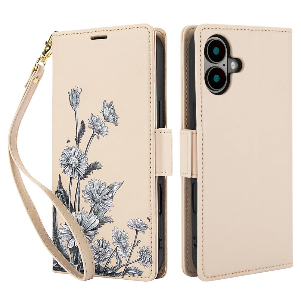 Generic Étui compatible avec iPhone 7 Plus (couleur : abricot) étui portefeuille à rabat en cuir fleur