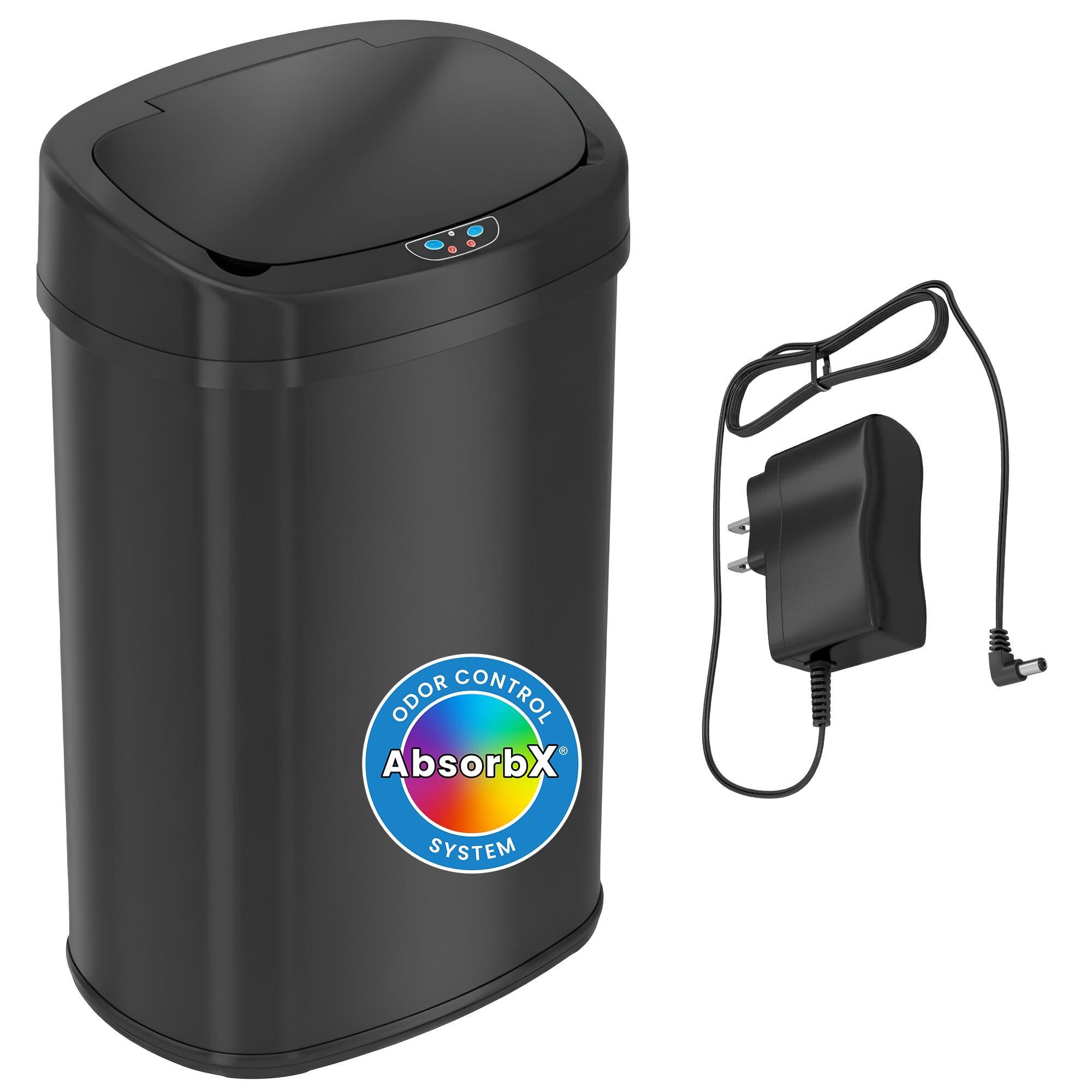 Photo 1 of **NO CHARGER**SensorCan 13 Gallon Automatic Sensor Trash Can with Lid, AC Adapter Included, AbsorbX Odor Control, Matte Black Stainless Steel Kitchen Garbage Bin, Fingerprint-Proof, Hands-Free Operation, Oval