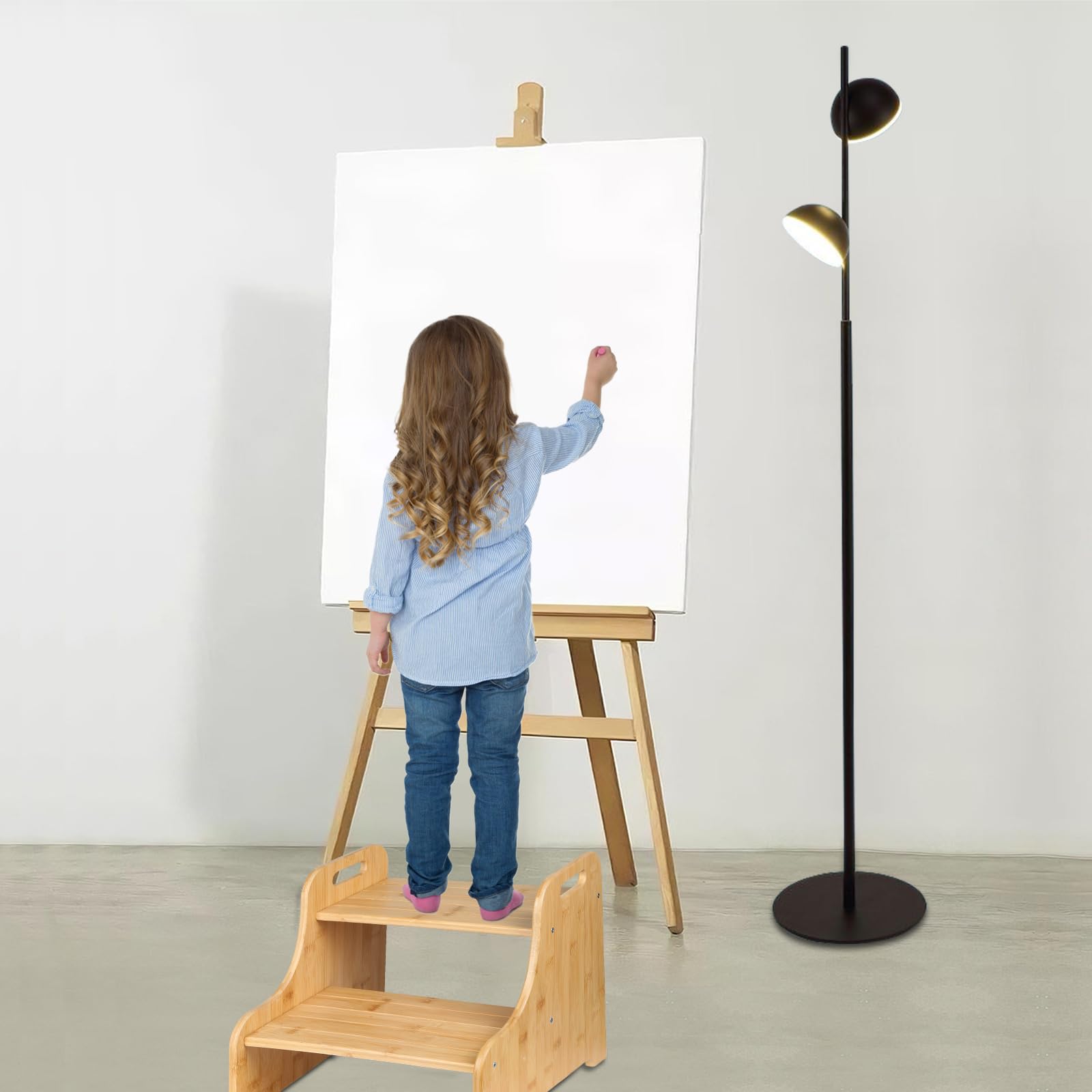 Sgabello per bambini, antiscivolo e robusto, adatto per bagno, cucina e camera da letto, 38,2 x 34 x 33,2 cm