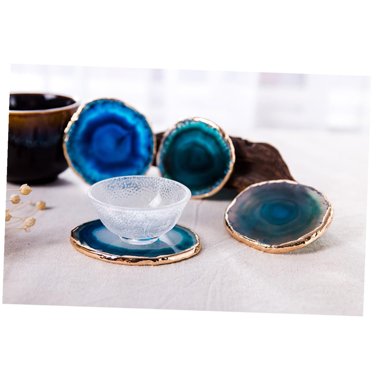 Sottobicchieri Geometrici Creativi in Agata Blu 4 Pezzi | Bevande e Tazze, Forma Rotonda Moderna, Alta Resistenza al Calore, Effetto Antiscivolo