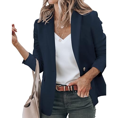 Newffr 2023 Womens Blazers Casual Long Sleeve Open Front Lapel Collar Work Office Jacket Summer Outwear