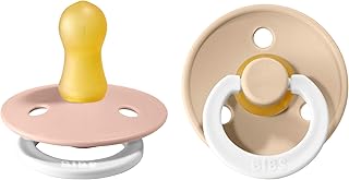 BIBS Pacifiers | Natural Rubber Baby Pacifier | Set of 2 BPA-Free Soothers | Made in Denmark | Blush Night/Vanilla Night | Size 0-6 Months