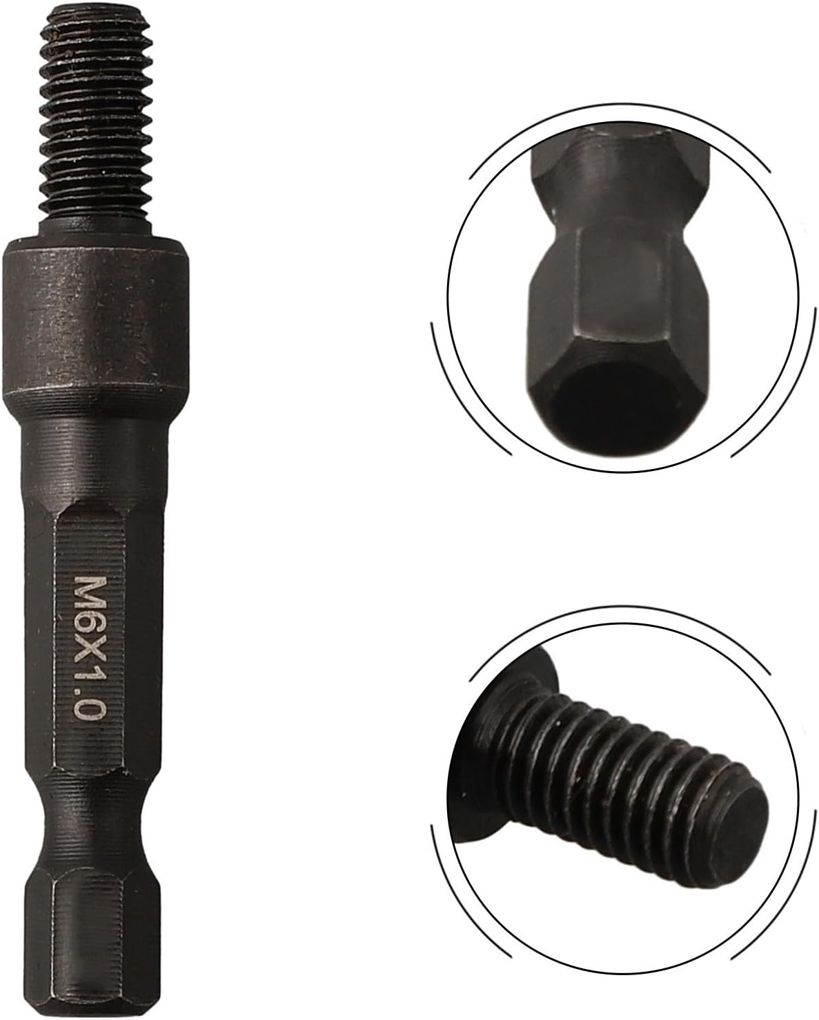 Self-Tapping Socket Adapter with 1/4 Inch Hex Shank for Power Drill Applications with M6 M8 M10 Threads Suitable for Hanger Bolts and Insert Nuts (In & External Teeth M6)