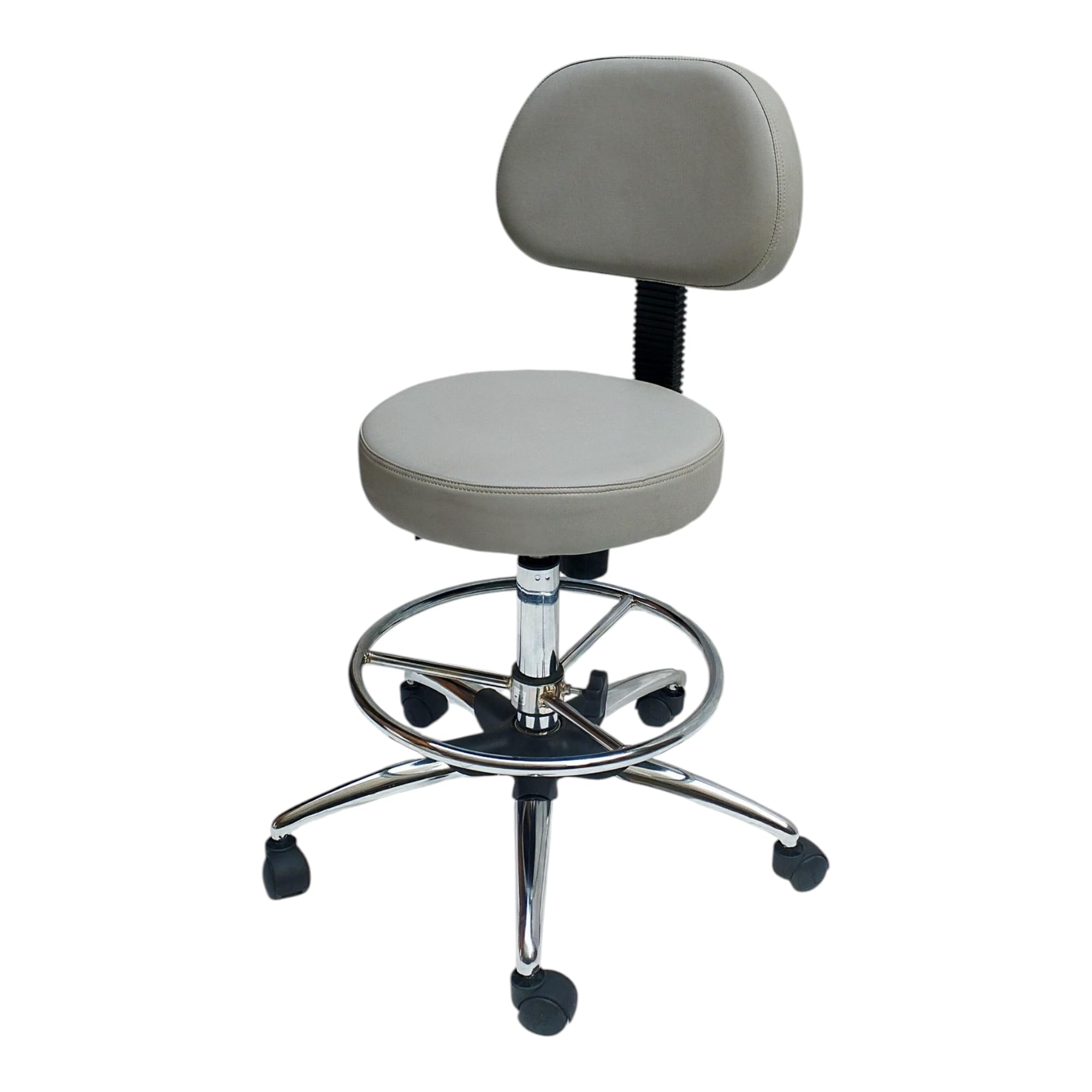 UAAR Revolving Adjustable Stool with Wheels/Height Adjustable Office/Bar/Kitchen Stool/Dental Stool(with Gray Cushion, Gray Faux Leather)-image-0