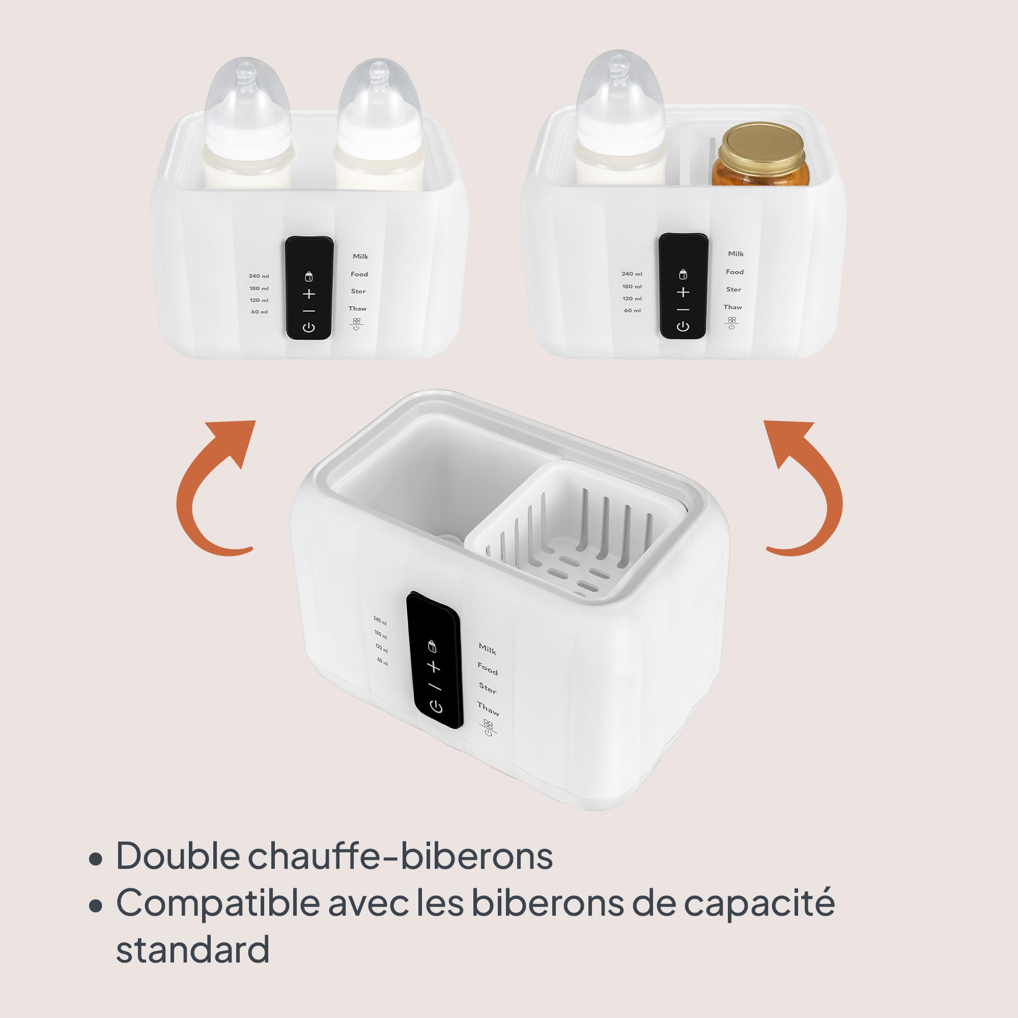 Lionelo Thermup Duo Chauffe-Biberon 6 en 1, 2 Biberons Simultanément | Stérilise, décongèle, chauffe lait et petits pots, écran tactile, capteur NTC, arrêt auto, anti-surchauffe, Blanc