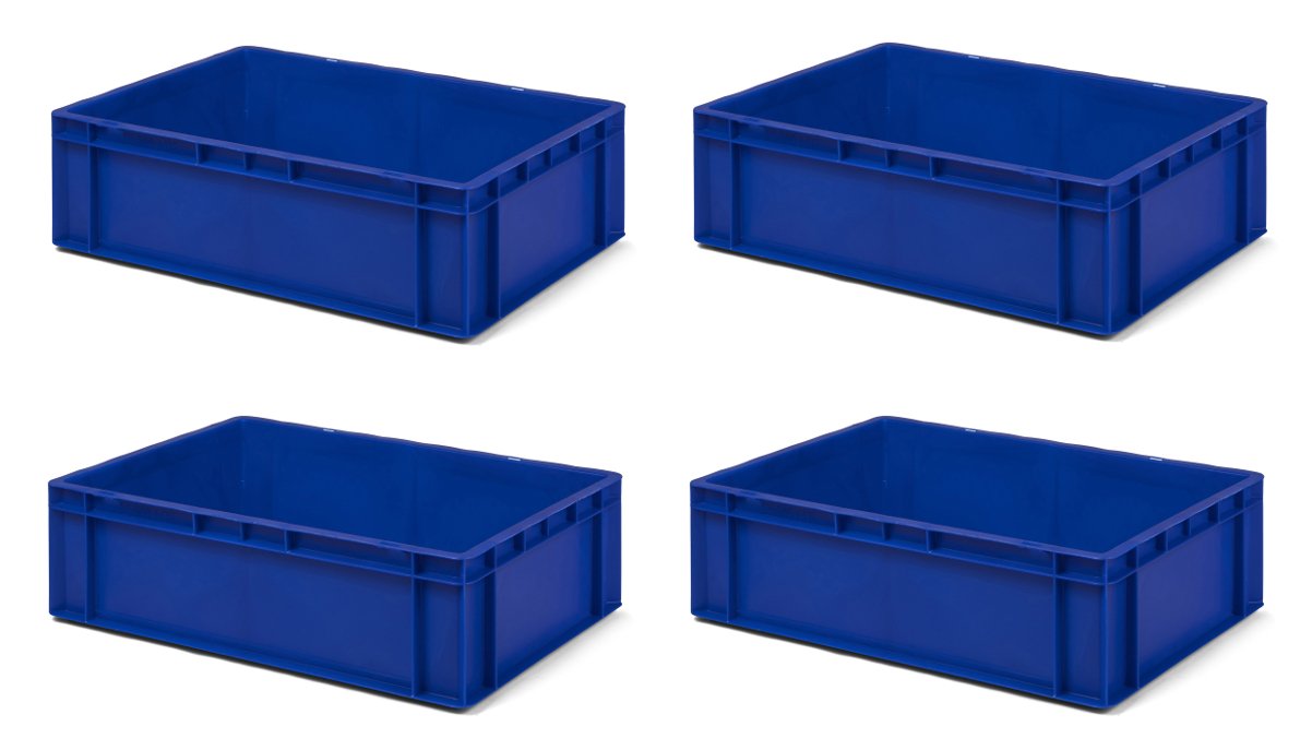 1a-TopStore 4 Stk. Transport-Stapelkasten TK617-0, blau, 600x400x175 mm (LxBxH), aus PP, Volumen: 33 Liter, Traglast: 45 kg, lebensmittelecht, made in Germany, Industriequalität