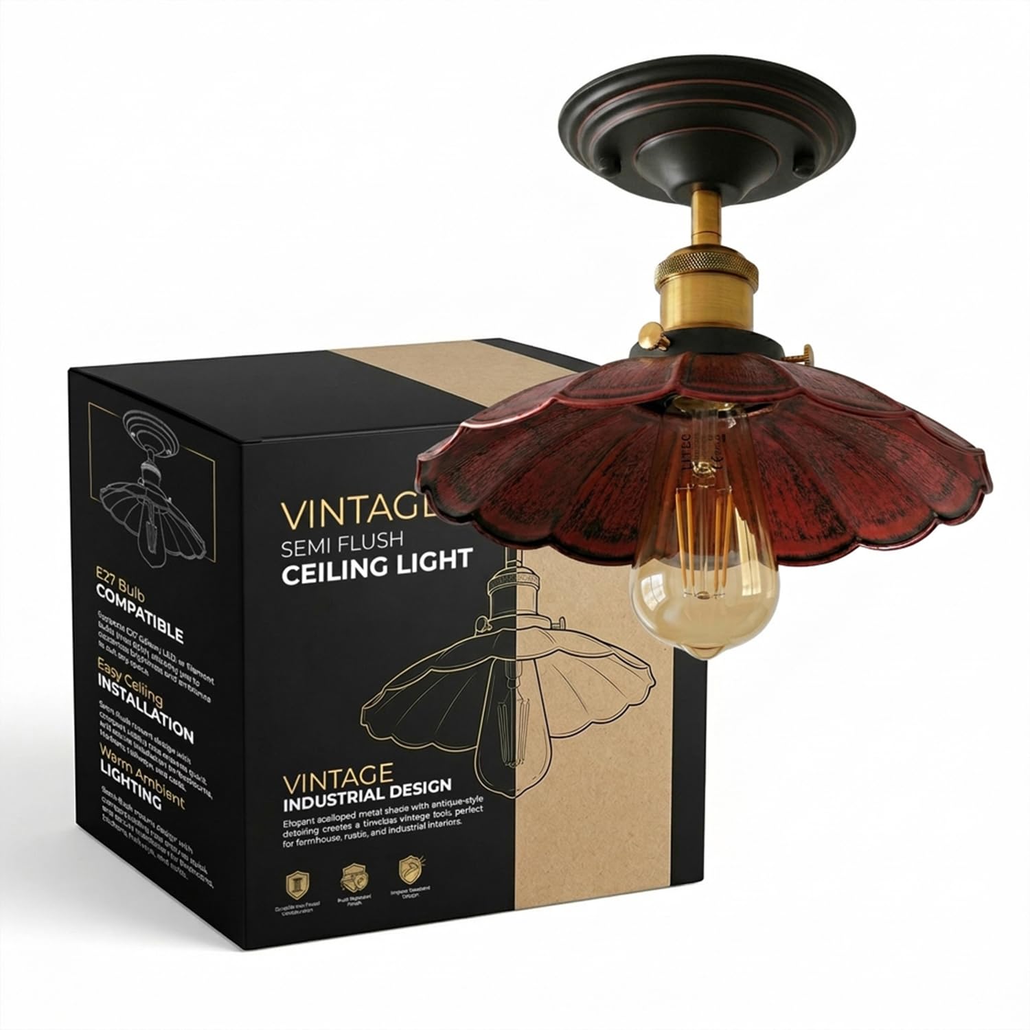 LEDSone Industrial Semi Flush Mount Ceiling Light Vintage Metal Lampshade โ image 1