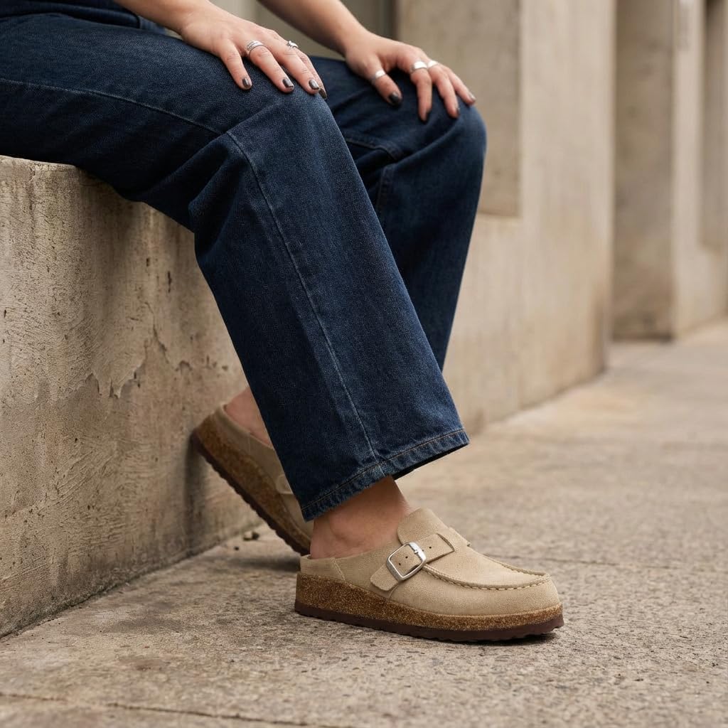 CUSHIONAIRE Hobby Genuine Leather Suede Mule Clogs for Women with Buckle Strap and Cork Footbed, Supportive All-Day Comfort in Womens Shoes - Image 7