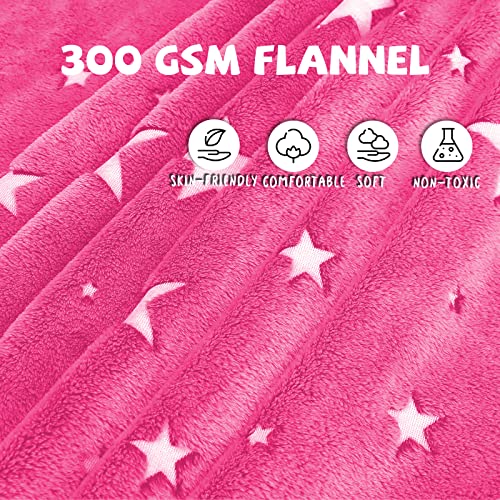 Glow in The Dark Blanket for Kids Unique Birthday Gifts for Girls Boys Teens Soft Cozy Warm Fuzzy Cute Throw Blanket All Seasons Pink Glowing Stars Blankets for Couch Sofa Bed 50"×60"