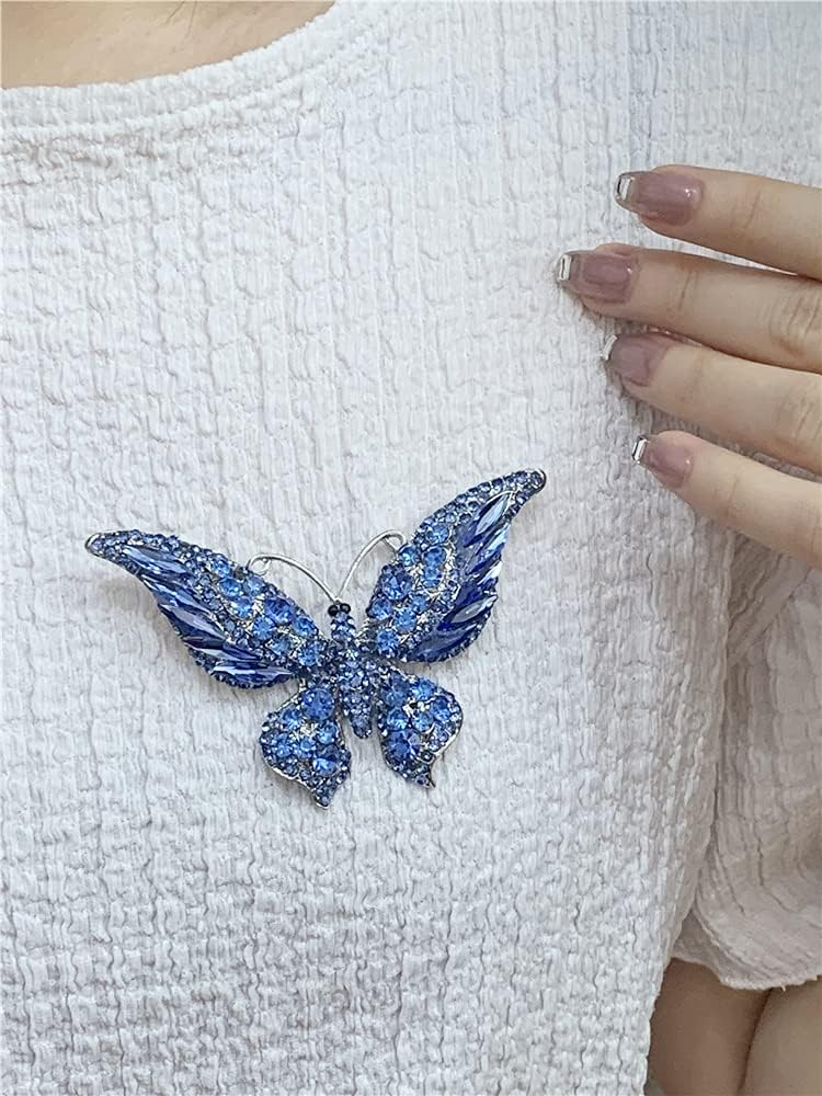 Rhinestone Butterfly Brooch Pin for Women Girls Fashion Exquisite Big Blue Crystal Empress Monarch Winged Brooches Lapel Pins Elegant Dress Accessories Wedding Christmas Birthday Jewelry Gift - Image 5