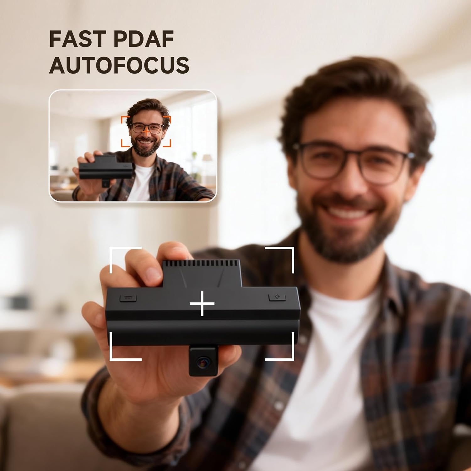 4K Center Screen Webcam, Retractable Eye Contact Camera for Sincere Video Calls, Dual-Mode Center Cam & Eye Level Web cam, Middle of Monitor Webcam with Independent Privacy Buttons