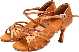 Rosefinch Latin Dance Shoes for Women Ballroom Party Salsa Dance Practice Performance Shoes Black 5/7cm Heel