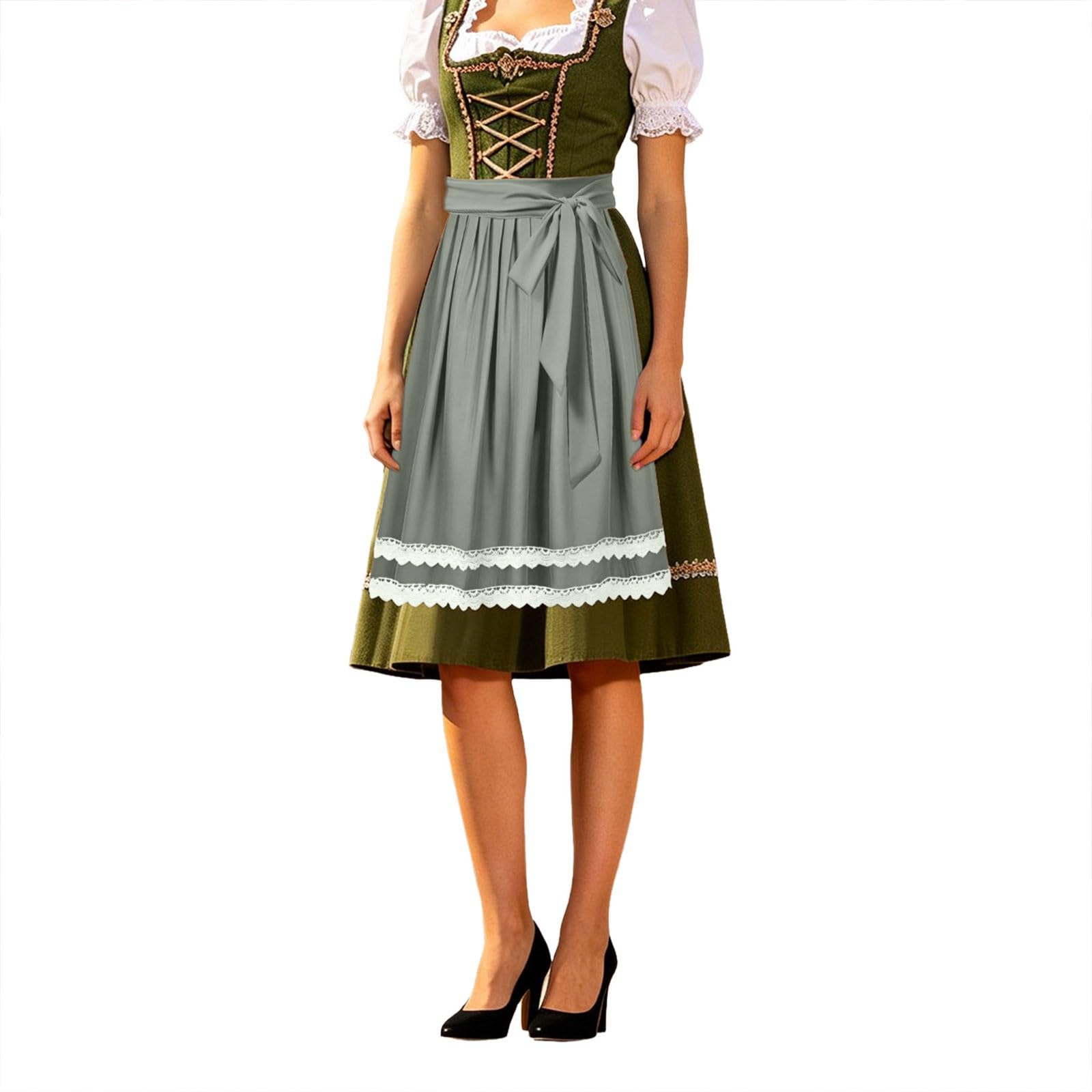 Vestido tradicional tirolés de tafetán cómodo con delantal de verano ajustable 8