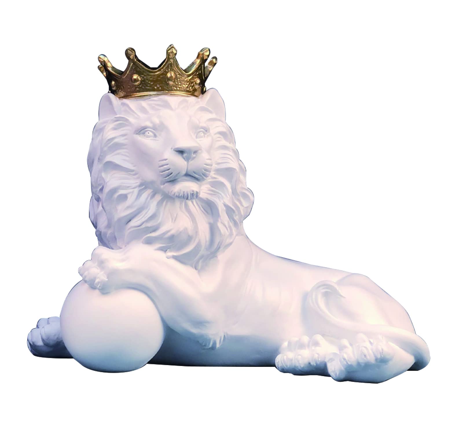 RUNCH Golden Crown Lion Statue Decoration, Home and Office Furnishing Animal Statue Ornament,WhiteA