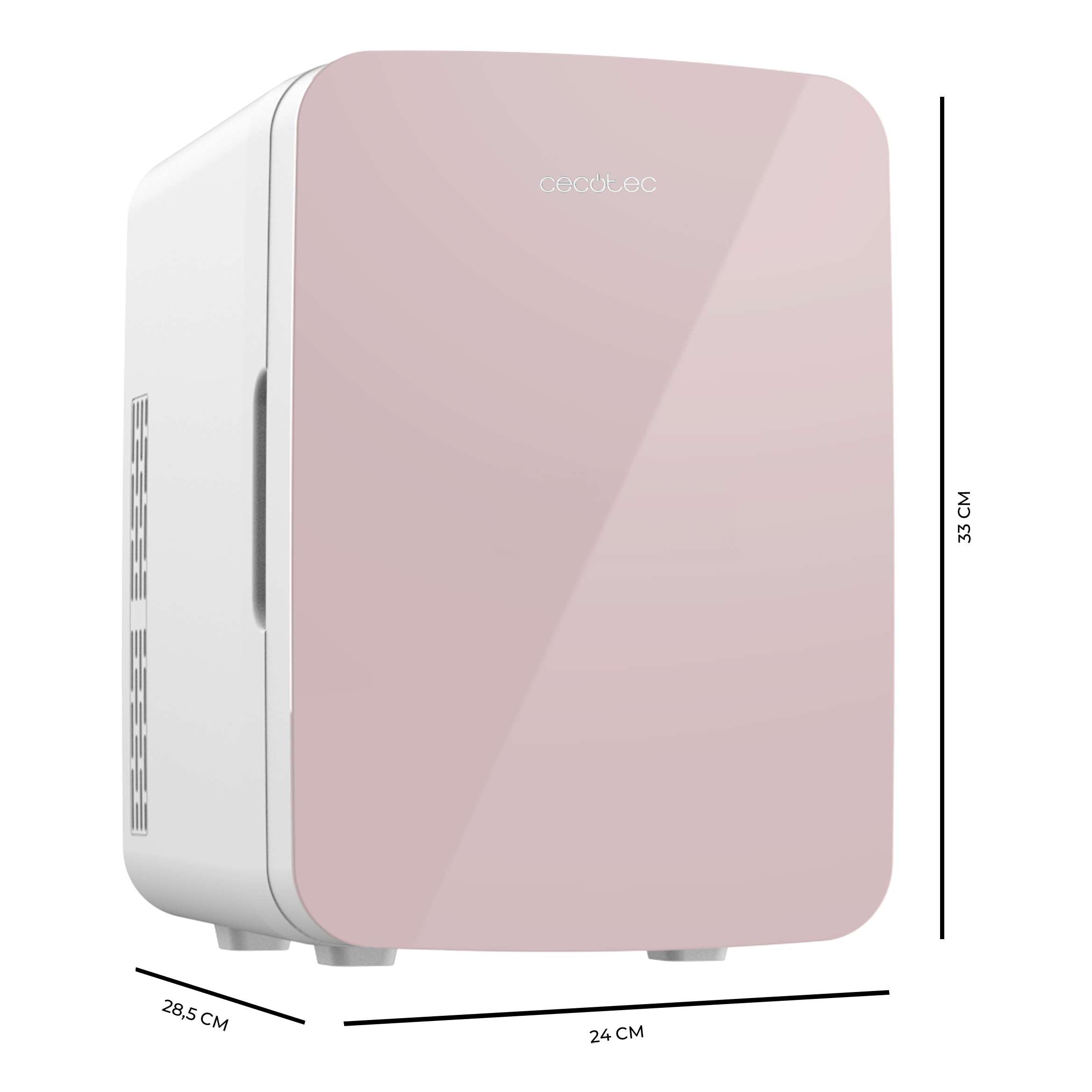 Cecotec MiniColing Mini Bolero lodówka 10 l Ba Pink. Pojemność 10 l, praca 12-220 V, kompatybilna z samochodami i karawanami, funkcja zimna i ciepła, regulacja temperatury od 7°C do 65°C