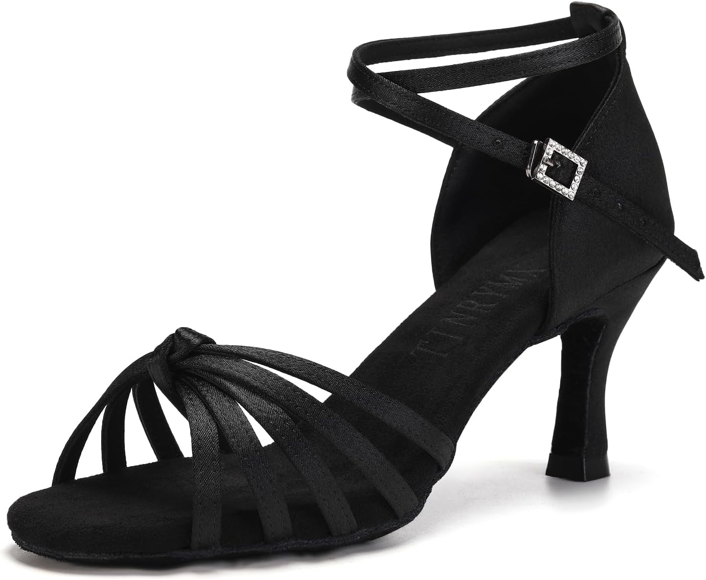 TINRYMX Women's Latin Dance Shoes Satin Ballroom Salsa Professional Practice Chacha Dance Shoes, EM217-Black-2.75 Inch Heel,7 US