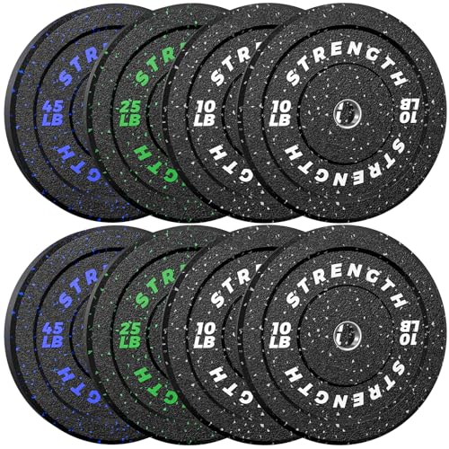 Pro-Grade 2 Inch Bumper Plates Set, High Bounce Colored Rubber Olympic Weight Plates, Floor-Protective Barbell Weight Set for Home Gym, 10-260lb Strength Training Plates for Weight Lifting