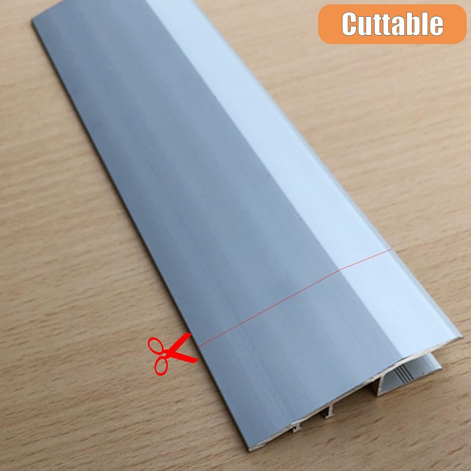 Battiscopa in alluminio, striscia alta 1,19 cm, copertura per cuciture soglia da taglio personalizzate (argento, 130 cm / 51.2in, soluzione per pavimenti