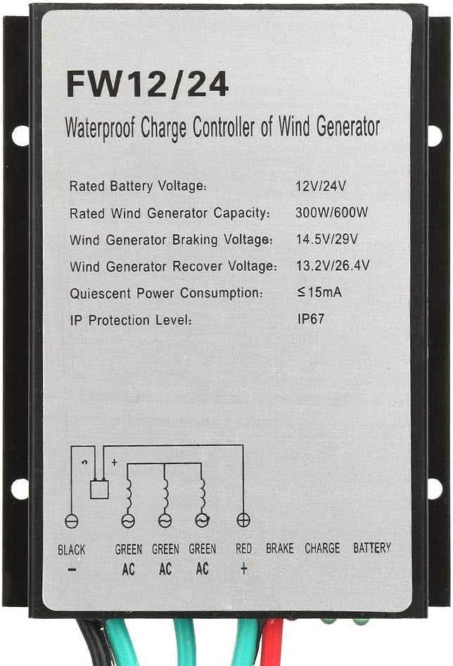 Oumefar Wind Turbine Controller, FW12/24 IP67 12V/24V Wind Turbine Generator Charge Controller Regulator for Hybrid Wind Controller and Solar Controller