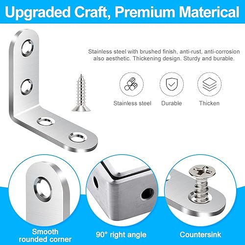 Miniatura 2 de SEANSDA 18 soportes de esquina en L, soporte de esquina de acero inoxidable, soporte de ángulo recto de 90 grados, soportes de metal en L para