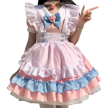 Amazon Jonofono ゴスロリ ワンピース 大きいサイズ メイド服 コスプレ かわいい ロリータ 衣装 リボン プリンセス ドレス フリル M コスプレ 仮装 通販