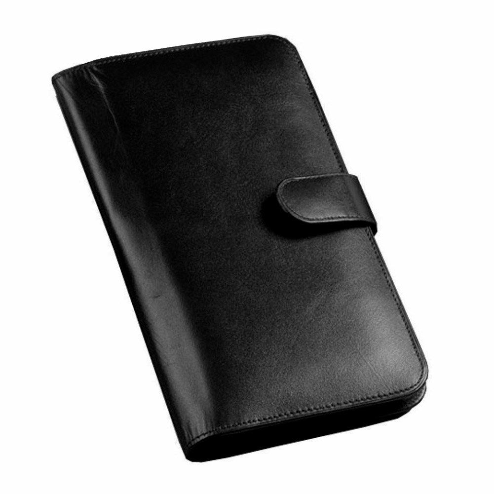Cowhide Nappa Leather Passport Travel Organizer Color: Black, Closure: Magnetic Snap