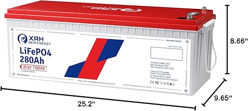Miniatura 8 de XRH - Batería de litio LiFePO4 de 24 V y 280 Ah, BMS de 200 A incorporada, 10 años de vida útil, batería de ciclo profundo de más de 4000, perfecta
