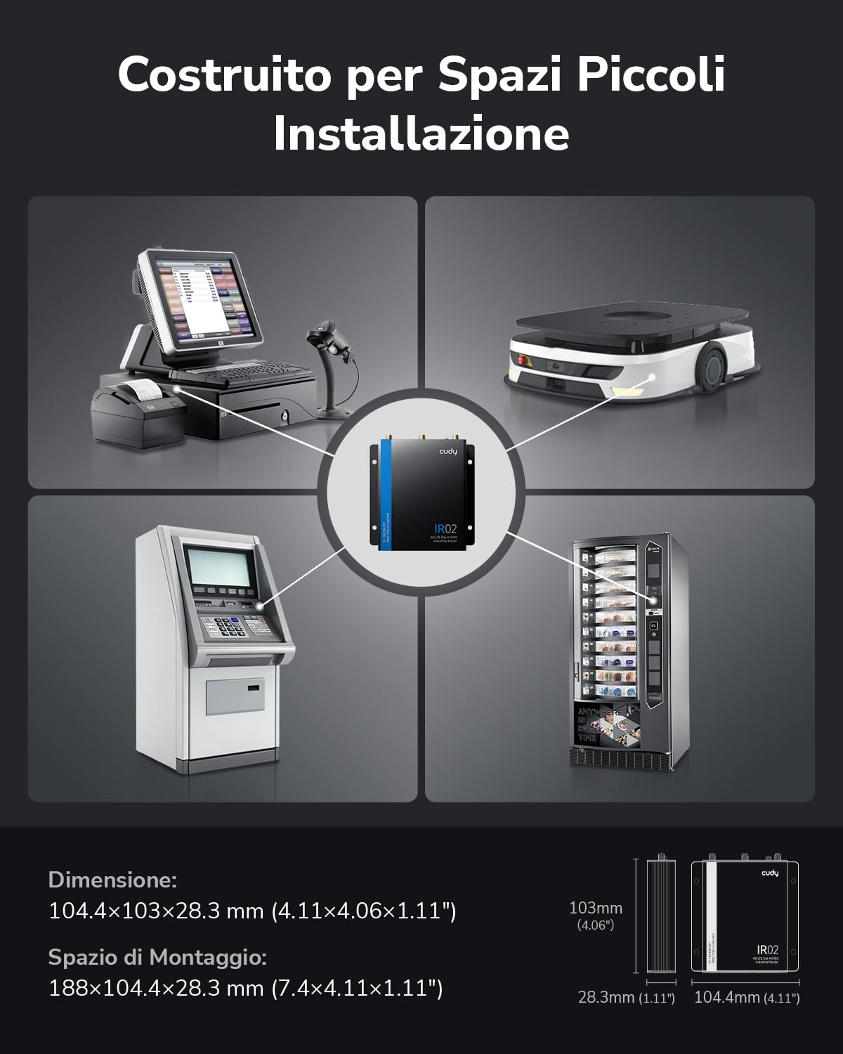Cudy Router Wi-Fi industriale 4G LTE Cat 4 N150, RS232/485, IO, IR02 | Custodia metallica IP30 con intervallo di temperatura di funzionamento compreso tra -40 e 75 °C e protezione EMC di livello 3