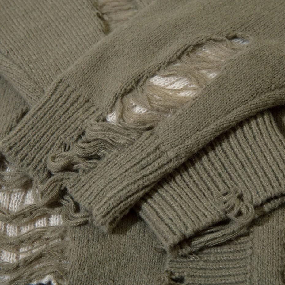 Hollow Out Ripped Sweater Distressed Knit Cardigans Men Oversized Hip Hop Knit Sweaters4