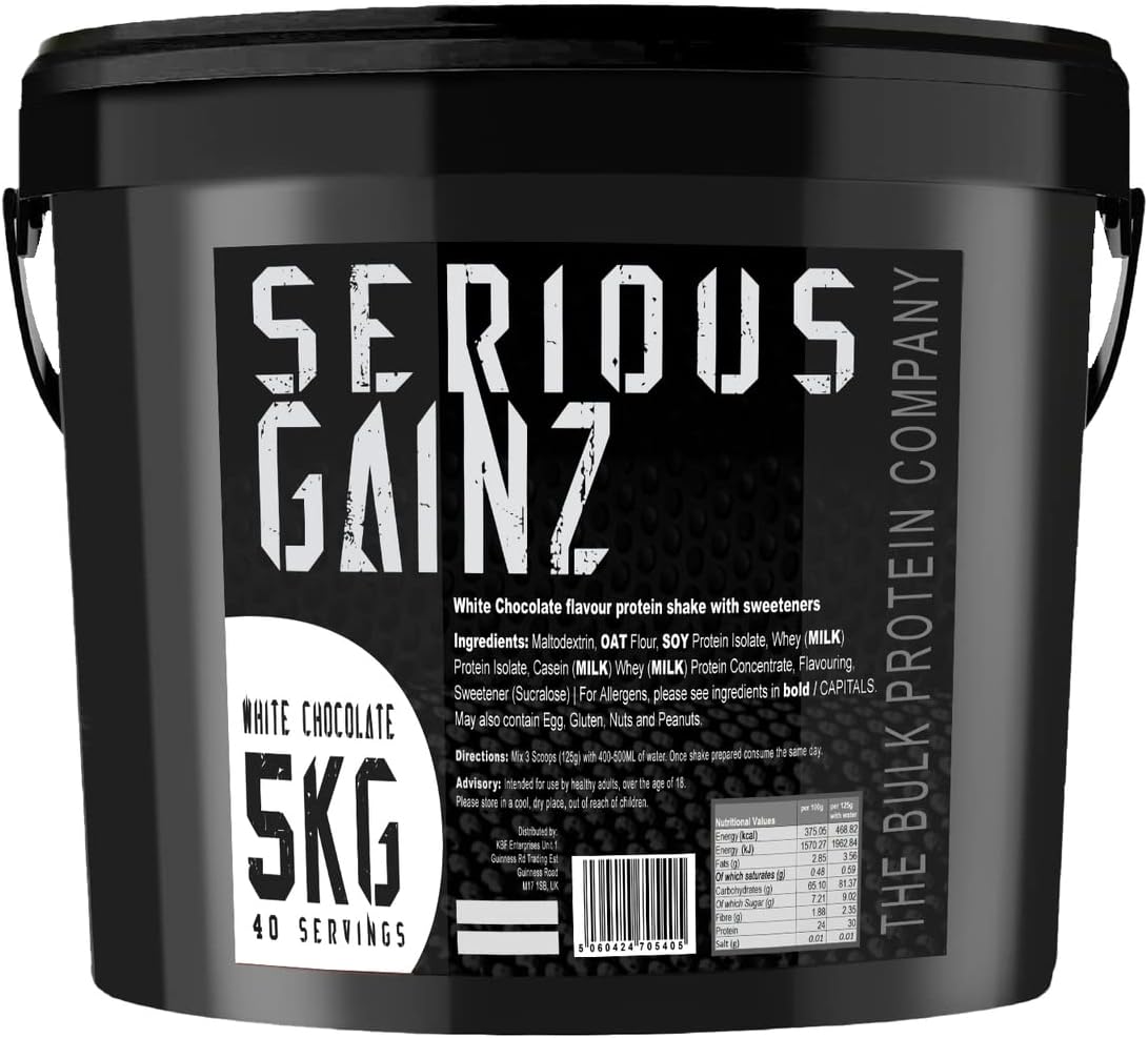 SERIOUS GAINZ - Whey Protein Powder - Weight Gain, Mass Gainer - 30g Protein Powders (White Chocolate, 5kg)