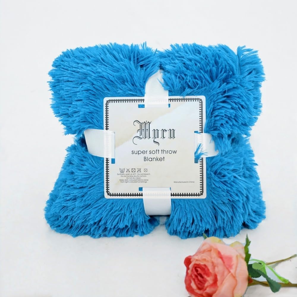 Plush Super Soft Blanket Bedding Sofa Cover Furry Fuzzy Fur Warm Throw Qulit Cozy Couch Blanket for Winter (63"x79", Sky Blue) - Image 8