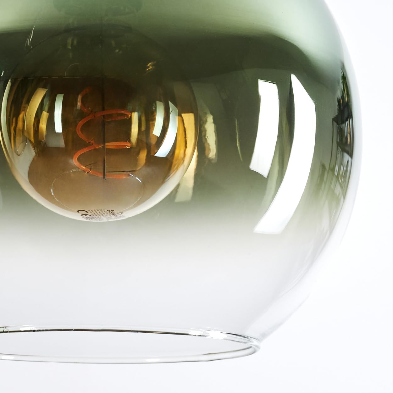 HOFSTEIN Hängeleuchte Koyoto, 4-flammige Hängelampe aus Metall/Glas in Schwarz/Grün/Klar, moderne Pendelleuchte im Retro/Vintage-Design (Schirme Ø 25 cm), E27, Esszimmer, Küche, Wohnzimmer