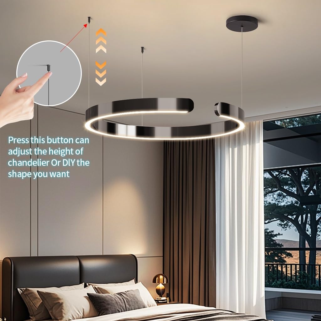 Lampa Wisząca LED Z Pierścieniem Schody Nowoczesna Funkcją Ściemniania Salonu Metalowa Ocynkowana Lampa Regulacją Wysokości Do Stołu Jadalnego Sypialnia Kuchnia Salon(Rose gold,60cm)