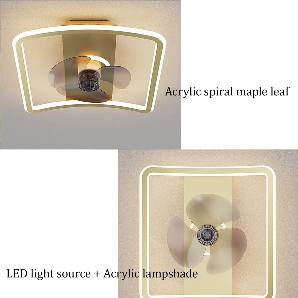 YUEGOO Ceiling Fans with Lamps,Square Ceiling Fan with Light Quiet Bedroom Led Dimmable 3 Speedsd Fan Ceiling Light with Remote Control Modern Living Room