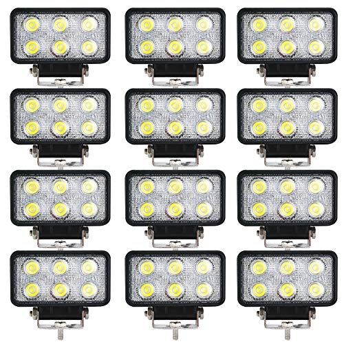 BRIGHTUM 18W LED Faro de trabajo para blanco 12V 24V punto Inyección Foco Reflector Work Light Faro Luz de trabajo Offroad SUV UTV ATV Trabajo Lámpara Tractor Excavadora Spot Beam (12 pieza)