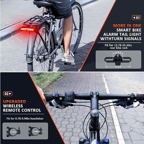 Miniatura 7 de For Cargo Rack ONVIAN Smart Bike Tail Light with Turn Signals for Rear Bike Rack Mounting, Rechargeable Auto-Sensing Bike Turn Signals Light Alarm,