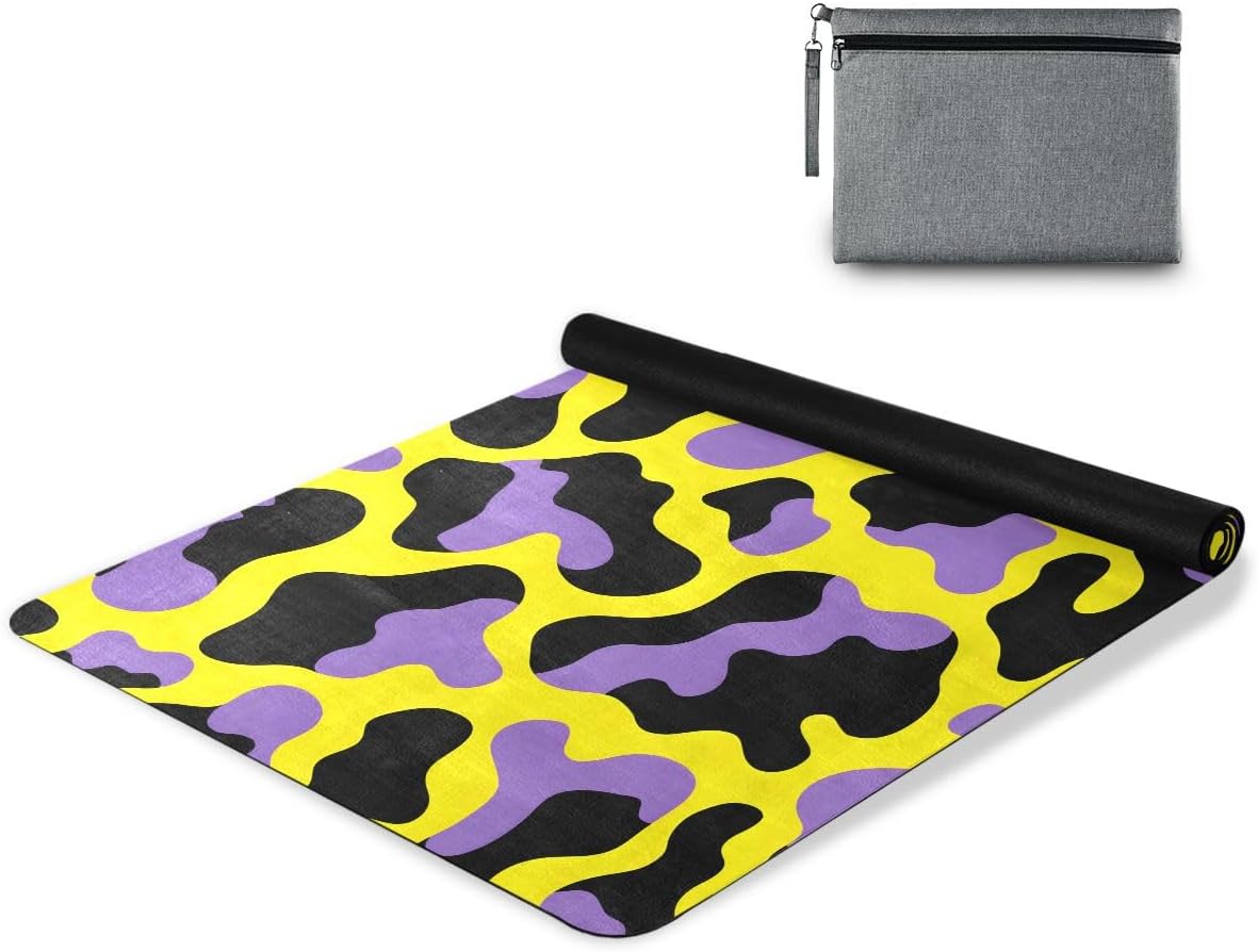 ALAZA Purple Yellow Cow Pattern Yoga Mat Non Slip Fitness Exercise Mat, Workout Mat for Yoga, Pilates and Floor Exercises