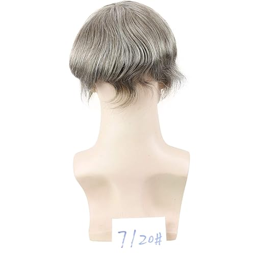 Miniatura 6 de Toupee para hombres Hairpieces sistema de reemplazo de cabello 10x8inch 80% #7 Color mezclado 20% pelo gris